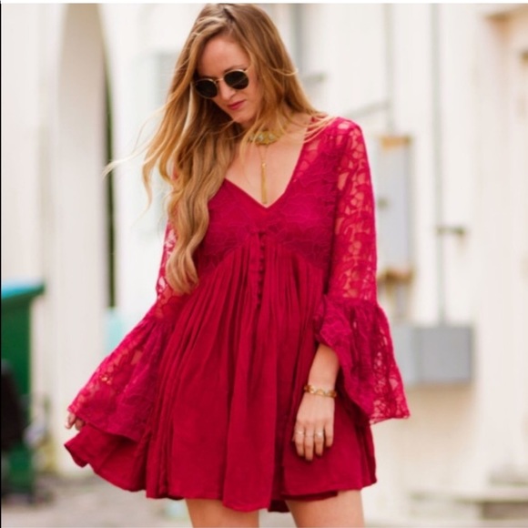 Free People Dresses & Skirts - Free People With Love From India Dress Bell Sleeve Crochet Lace Mini Boho Dream